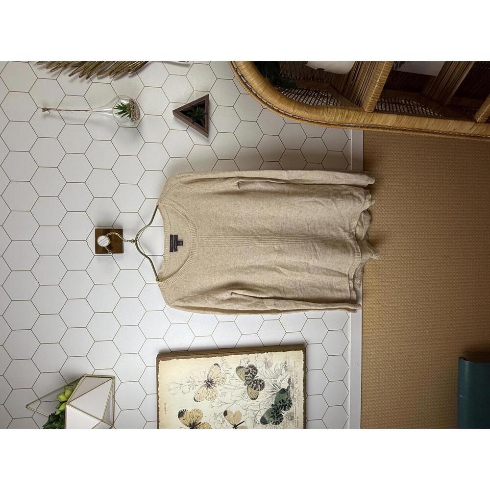 saffron 100% Cashmere Tan Long Line Crew Neck Lightweight Sweater - Size - Large
